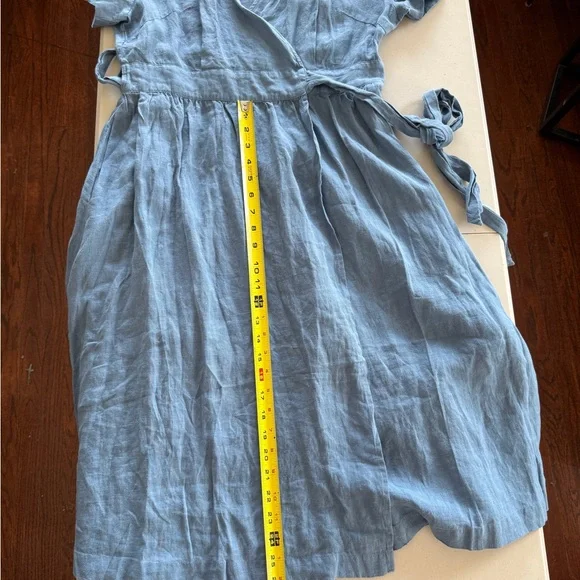 100% Linen Grae Cove Light Blue Wrap Dress - Picture 11 of 12